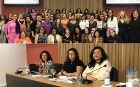 Fotagrafias das mulheres participantes do seminário Conquistas e desafios das mulheres bancárias