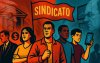 Ilustração de dois banqueiros ao fundo, em cores diferentes, em oposição, com trabalhadores em primeiro plano, empunhando uma bandeira onde se lê "sindicato", simbolizando a luta em defesa dos direitos da categoria bancária (Montagem: Linton Publio) Ilustração de dois banqueiros ao fundo, em cores diferentes, em oposição, com trabalhadores em primeiro plano, empunhando uma bandeira onde se lê "sindicato", simbolizando a luta em defesa dos direitos da categoria bancária (Montagem: Linton Publio)
